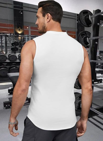 JMIERR Men's Muscle Sleeveless Tank Tops Slim Henley Longline Cotton T-Shirt Tees with Button