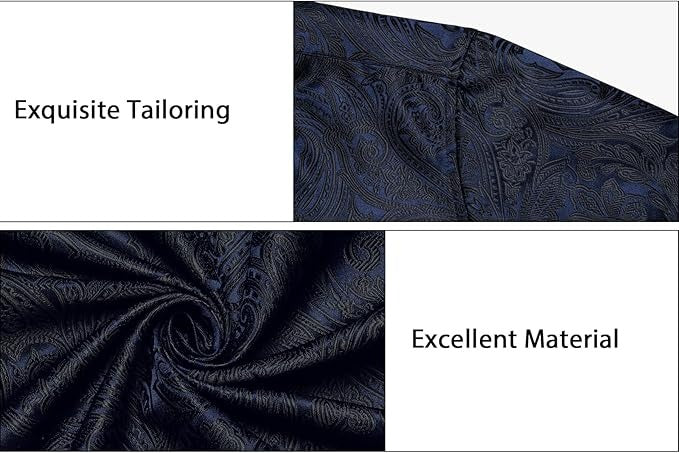 Men's Silk Paisley Dress Shirts,Dark Blue Black Paisley