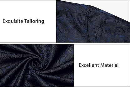 Men's Silk Paisley Dress Shirts,Dark Blue Black Paisley
