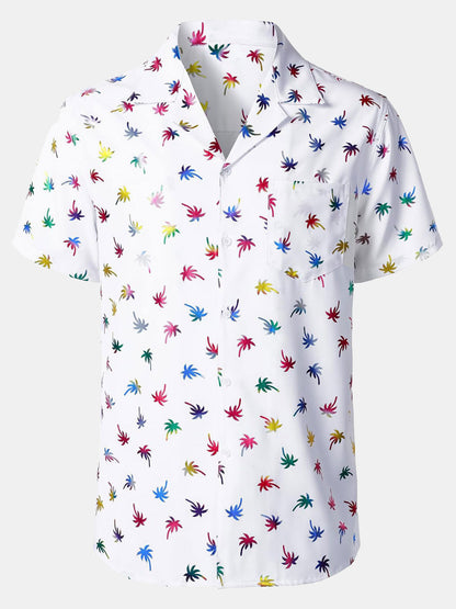 Men's Tropical Colorful Print Cuban Collar Short Sleeve Shirt