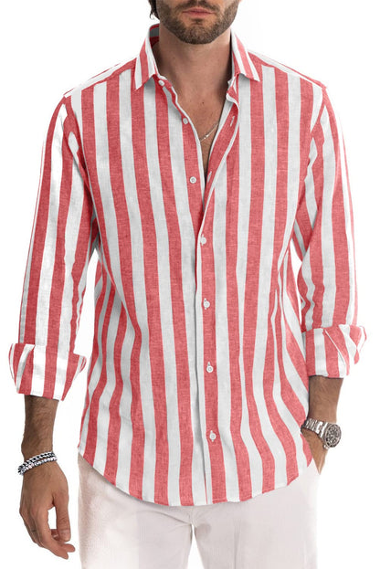 JMIERR Men's Linen Shirts Casual Long Sleeve Button-Down Striped Dress Shirt