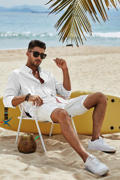 JMIERR Mens Cotton Linen Button Down Shirt Casual Stylish Long Sleeve Business Dress Shirts