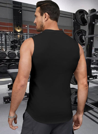 JMIERR Men's Muscle Sleeveless Tank Tops Slim Henley Longline Cotton T-Shirt Tees with Button