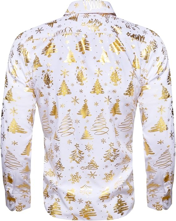 Men's Christmas Dress Shirts Long Sleeve Luxury Shiny Shirt