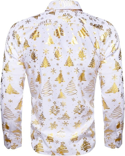 Men's Christmas Dress Shirts Long Sleeve Luxury Shiny Shirt