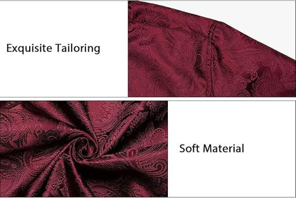 Men's Silk Paisley Dress Shirts,Burgundy Paisley