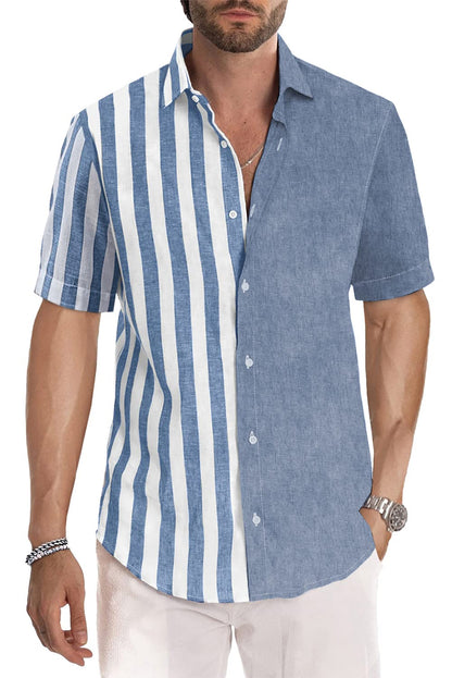 JMIERR Men's Casual Stylish Short Sleeve Button-Up Striped Dress Shirts Cotton Shirt