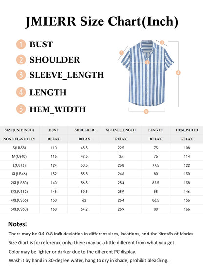 JMIERR Men's Casual Stylish Short Sleeve Button-Up Striped Dress Shirts Cotton Shirt