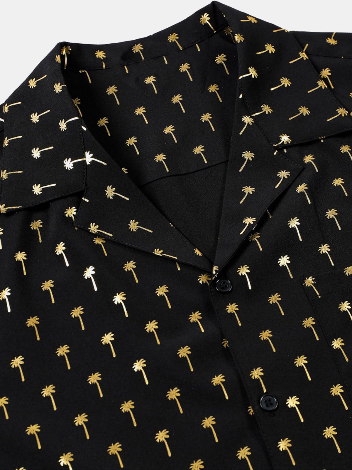 Men's Golden Palm Tree Cuban Collar Short Sleeve Shirt