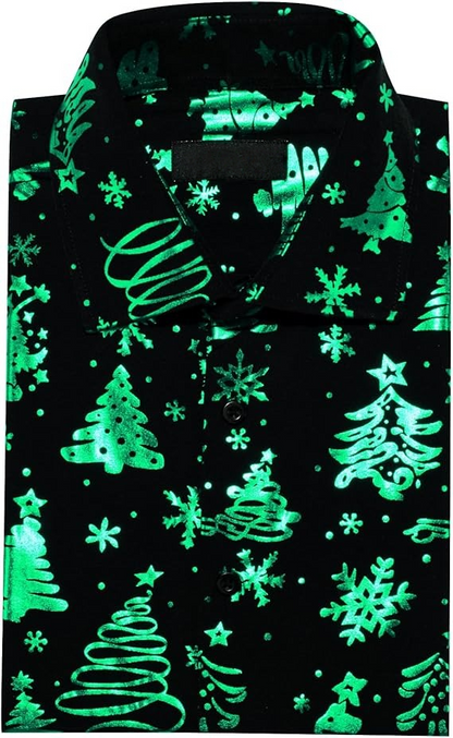 Men's Christmas Dress Shirts Long Sleeve Luxury Shiny Shirt