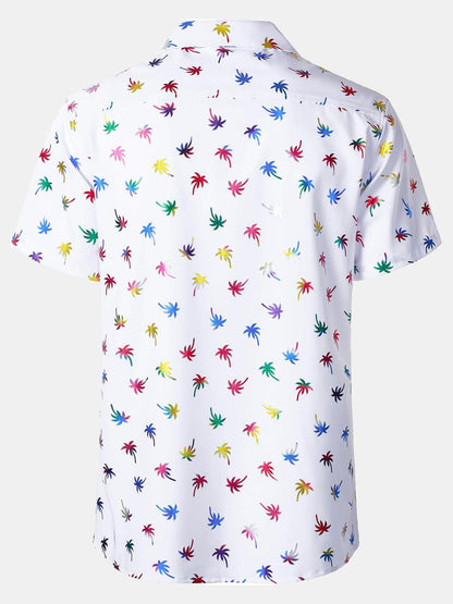 Men's Tropical Colorful Print Cuban Collar Short Sleeve Shirt