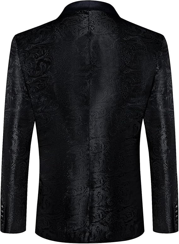Men's Blazer One Button Shawl Lapel Tuxedo,Black Paisley