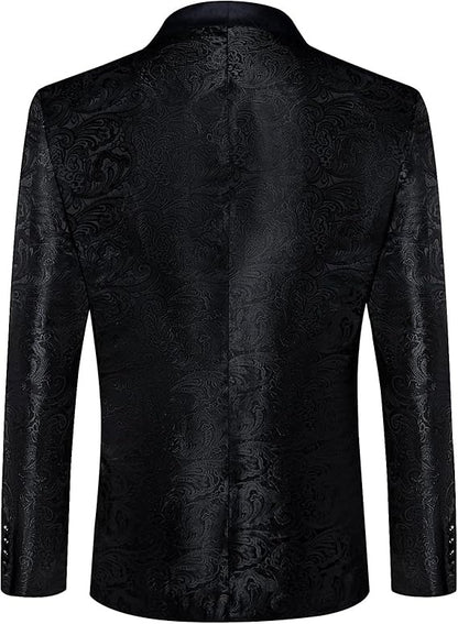 Men's Blazer One Button Shawl Lapel Tuxedo,Black Paisley