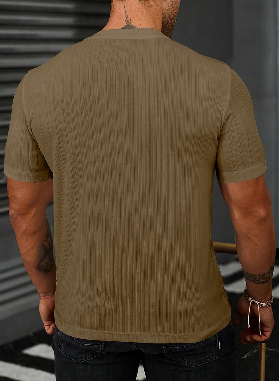 JMIERR Men's Muscle T Shirt Crewneck Short Sleeve Slim Fit Longline Ribbed Knit Stretch Workout Tee Shirts