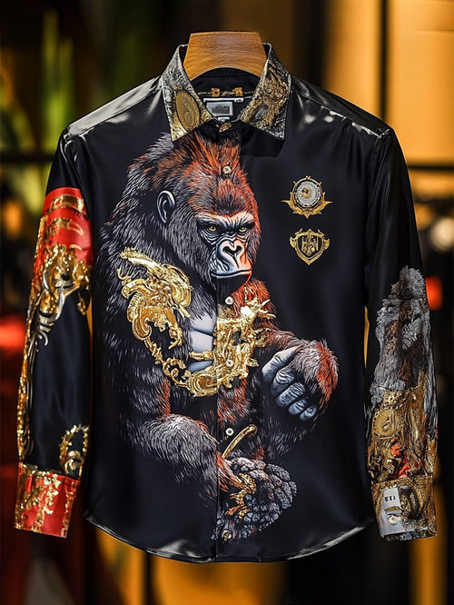 Men's Satin Luxe Orangutan Long Sleeve Button Down Shirt