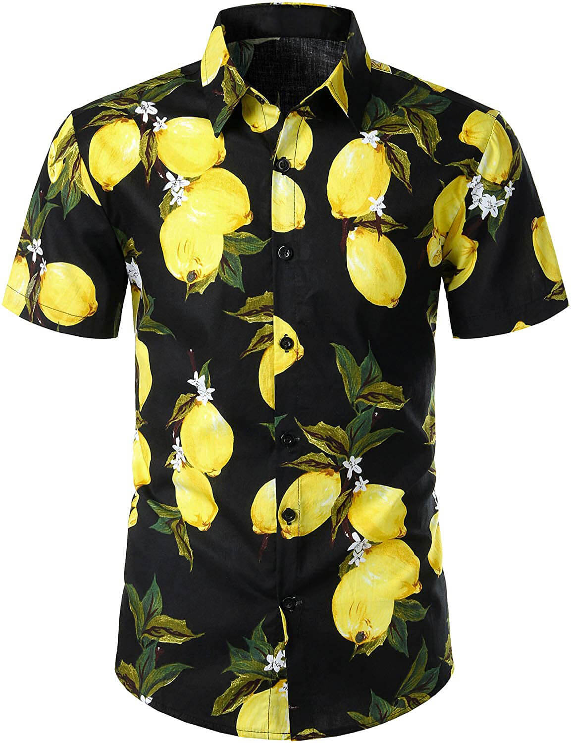 Men's Yellow Lemon Print Short Sleeve Hawaiian Shirt