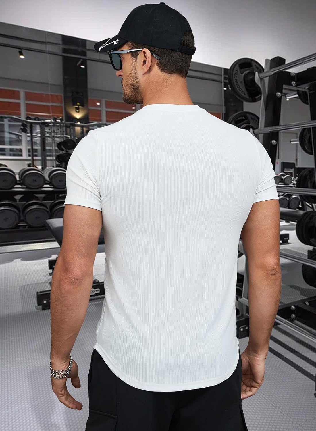 JMIERR Mens Muscle Slim T Shirt V-Neck Longline Henley Shirt Gym Workout Athletic Tee Shirts