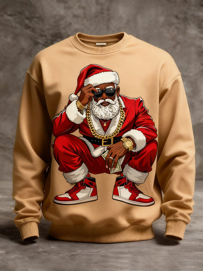 Men's African American Santa Claus Christmas Print Crew Neck Shirt