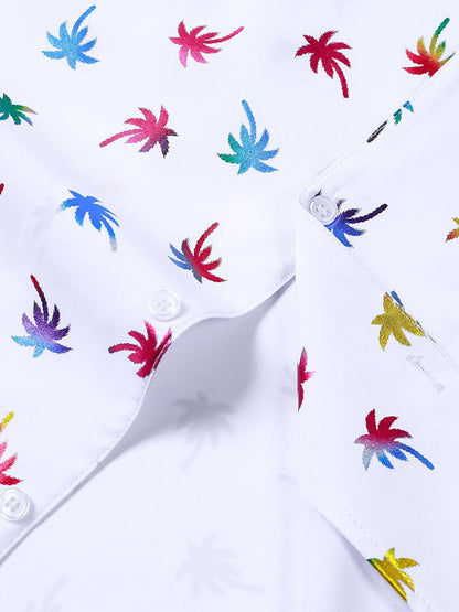 Men's Tropical Colorful Print Cuban Collar Short Sleeve Shirt
