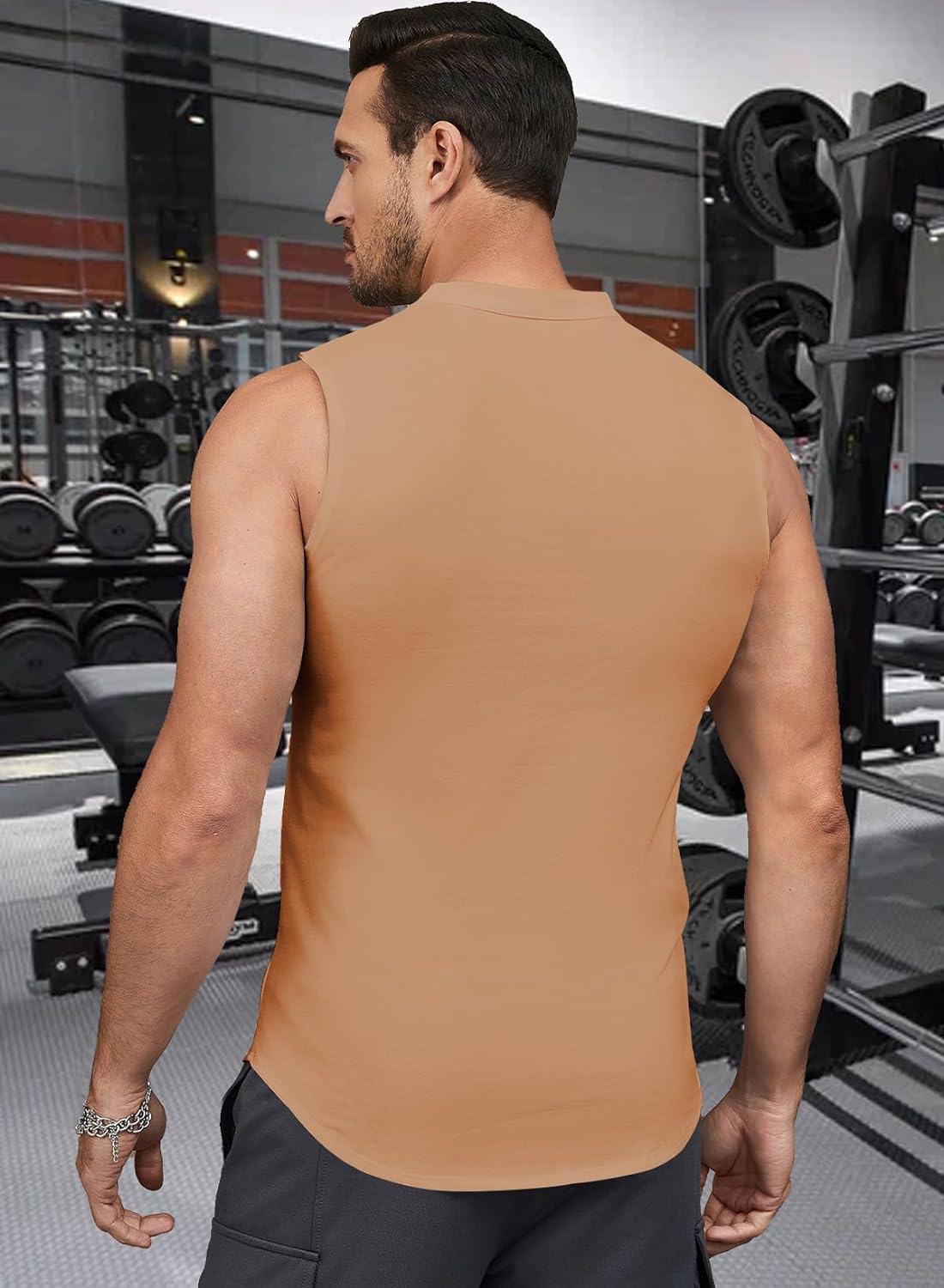 JMIERR Men's Muscle Sleeveless Tank Tops Slim Henley Longline Cotton T-Shirt Tees with Button