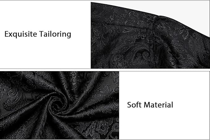 Men's Silk Paisley Dress Shirts,Black Paisley