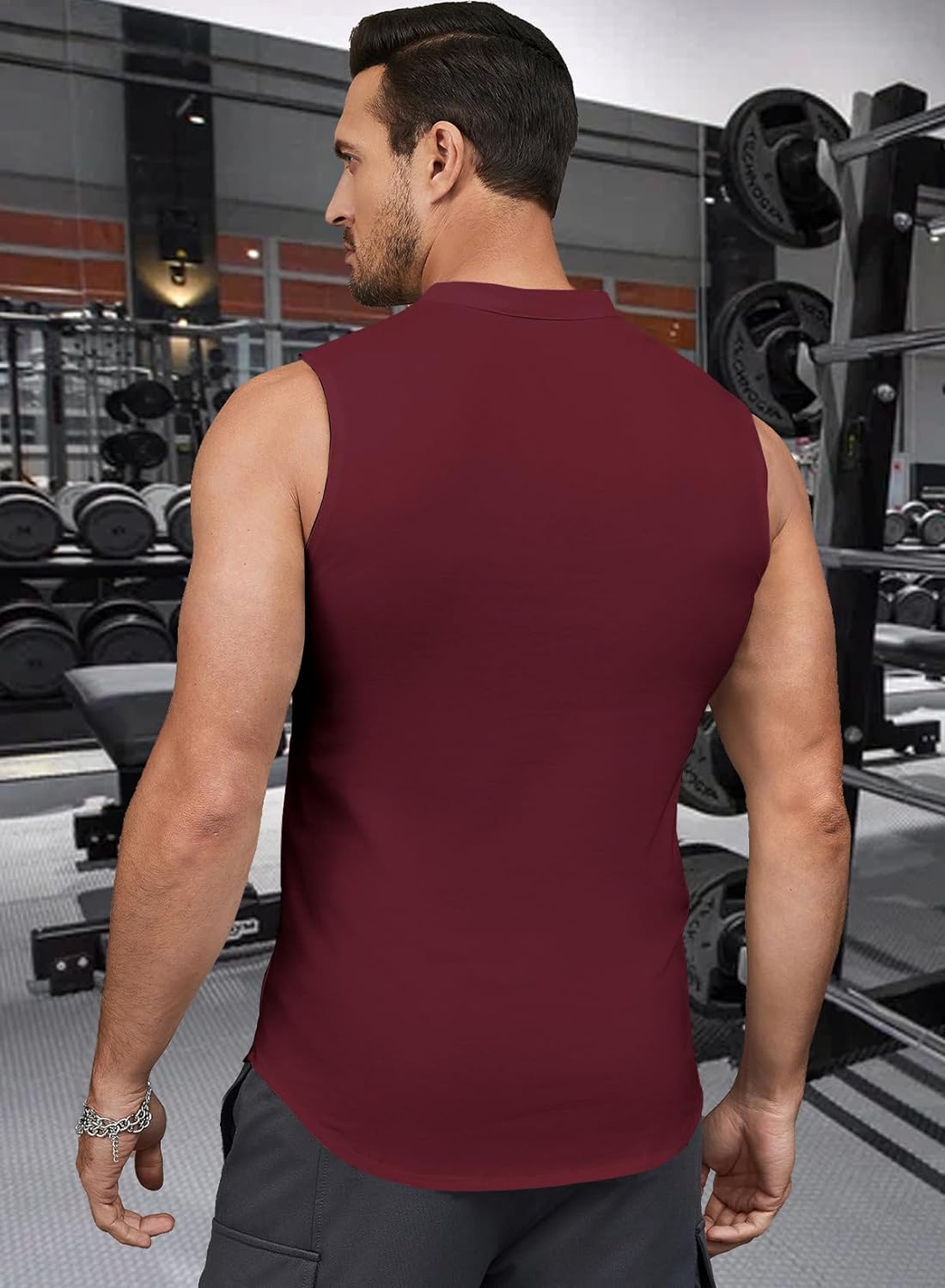 JMIERR Men's Muscle Sleeveless Tank Tops Slim Henley Longline Cotton T-Shirt Tees with Button