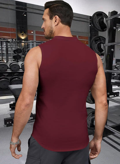 JMIERR Men's Muscle Sleeveless Tank Tops Slim Henley Longline Cotton T-Shirt Tees with Button