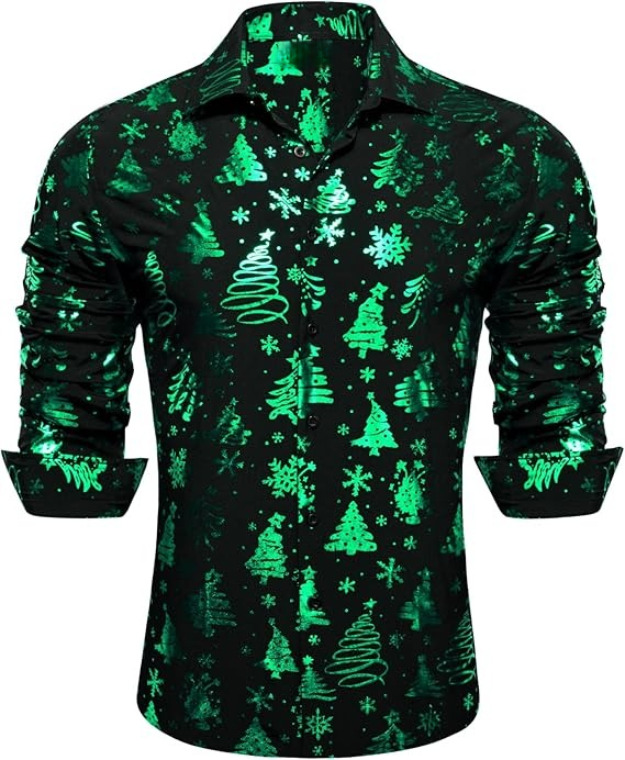 Men's Christmas Dress Shirts Long Sleeve Luxury Shiny Shirt