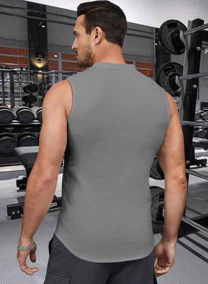 JMIERR Men's Muscle Sleeveless Tank Tops Slim Henley Longline Cotton T-Shirt Tees with Button