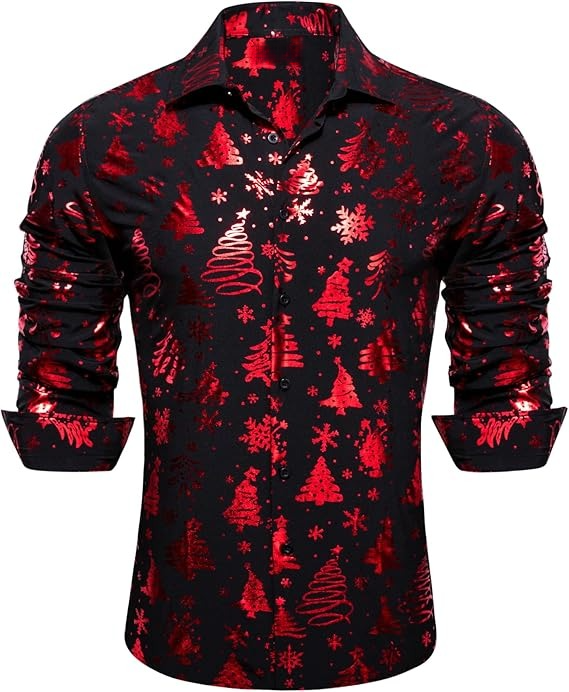 Men's Christmas Dress Shirts Long Sleeve Luxury Shiny Shirt