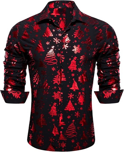 Men's Christmas Dress Shirts Long Sleeve Luxury Shiny Shirt