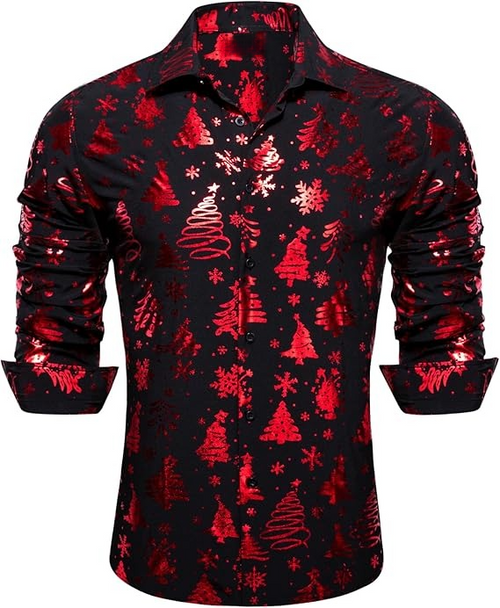Men's Christmas Dress Shirts Long Sleeve Luxury Shiny Shirt