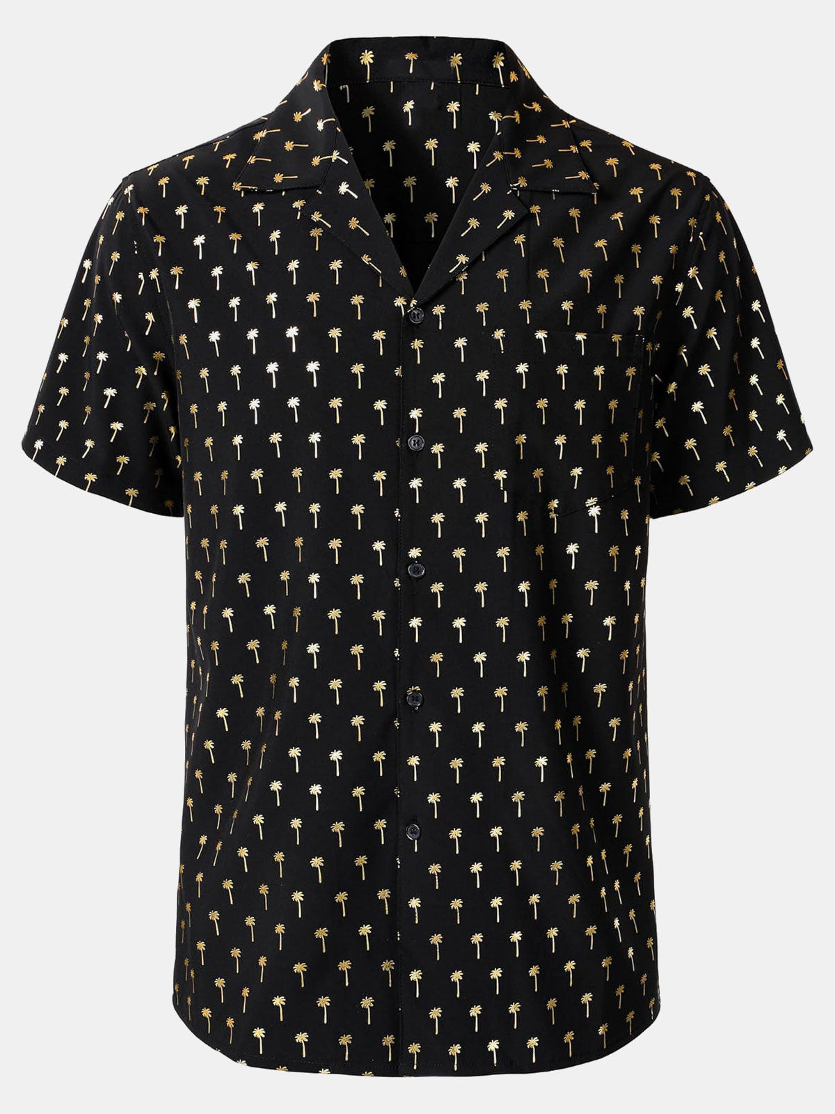 Men's Golden Palm Tree Cuban Collar Short Sleeve Shirt