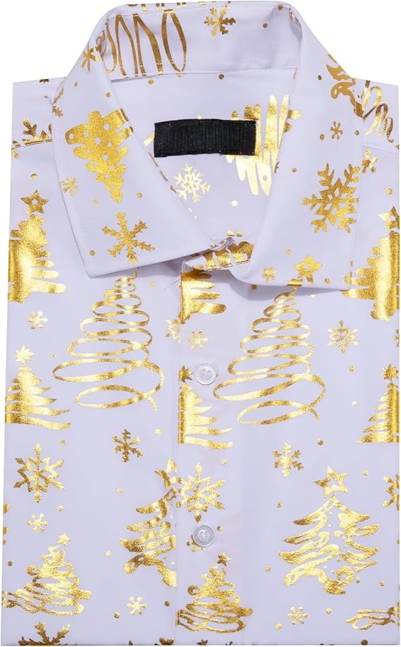 Men's Christmas Dress Shirts Long Sleeve Luxury Shiny Shirt