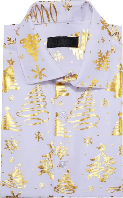 Men's Christmas Dress Shirts Long Sleeve Luxury Shiny Shirt