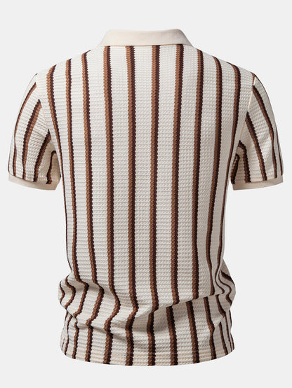 Waffle Stripe Johnny Collar Polo