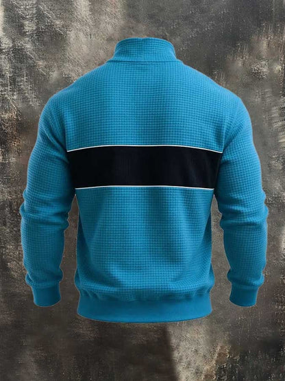 Men's Retro Color-Block Waffle-Knit Quarter-Zip Sweatshirt