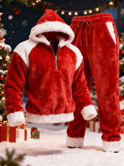 Men's Christmas Warm Plush Color-Blocked Casual Suit