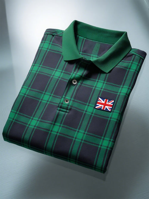 Men's Business Casual Union Jack Button Short Sleeve Polo Shirt