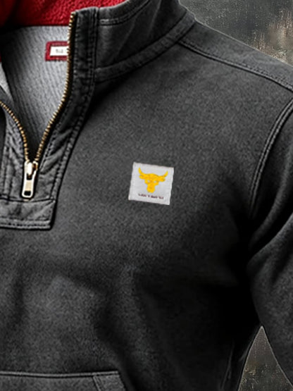 Men's Retro Contrast Color Comfort Zip-Up Sweatshirt