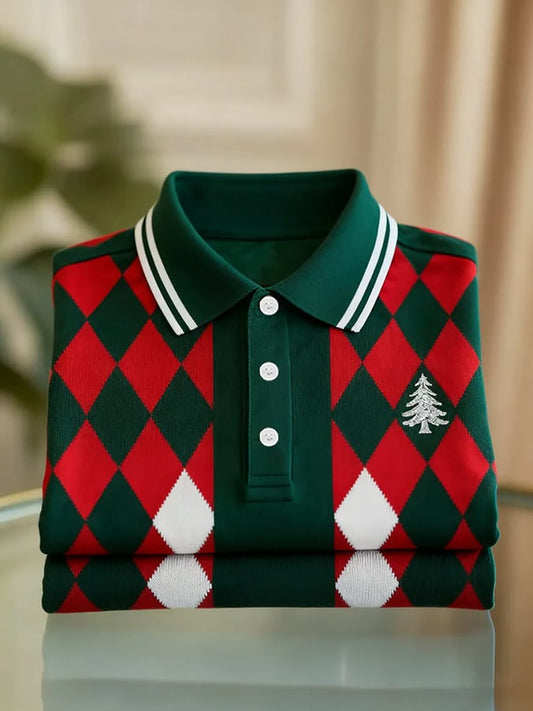 Men's Christmas-Themed Printed Short-Sleeved Polo Shirt