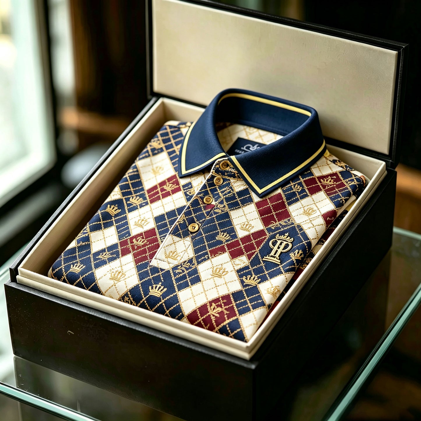 Men's Colorful Diamond-Patterned Short-Sleeve Polo Shirt