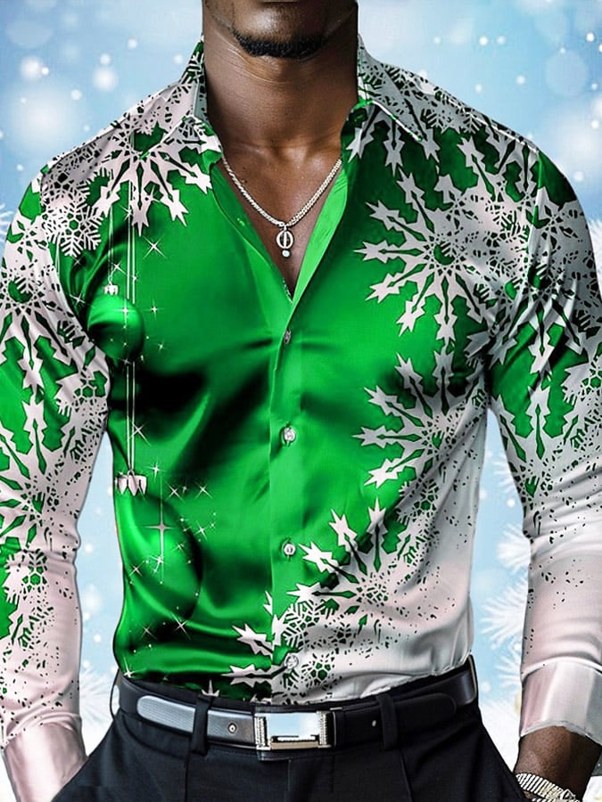 Men's Luxury Christmas Contrast Color Print Long Sleeve Shirt