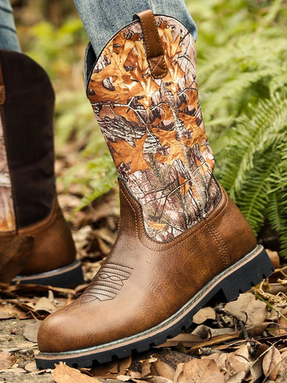 Men's High-Top Embroidered Vintage Wide-Toe Western Cowboy Boots