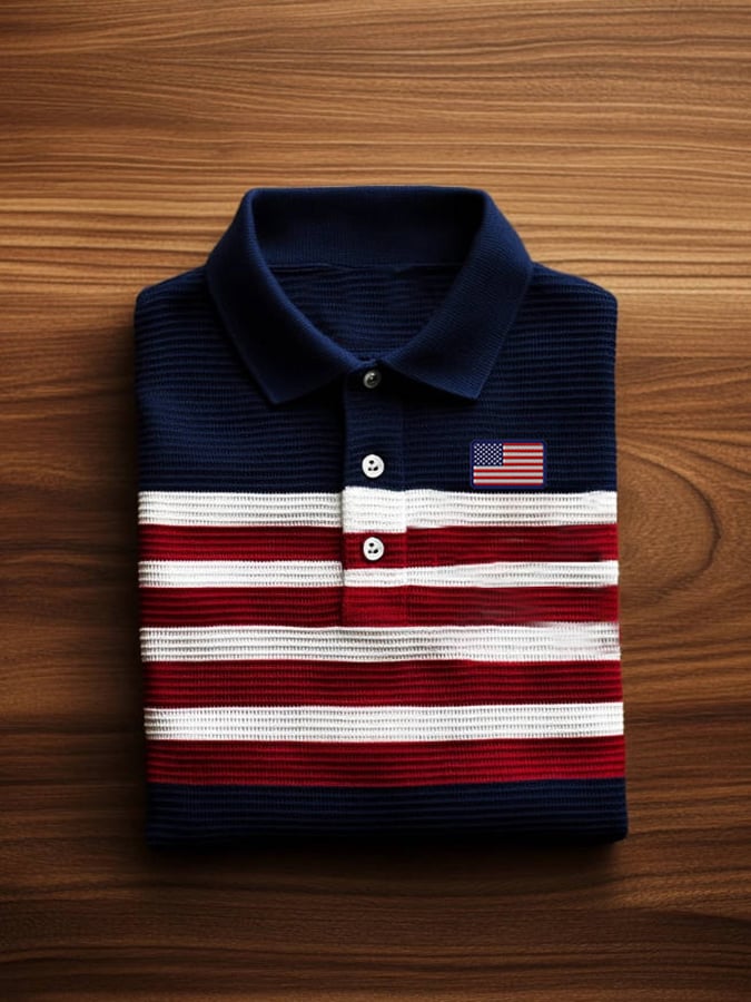 Men's Casual Square Contrast Color Business Independence Day Waffle Po
