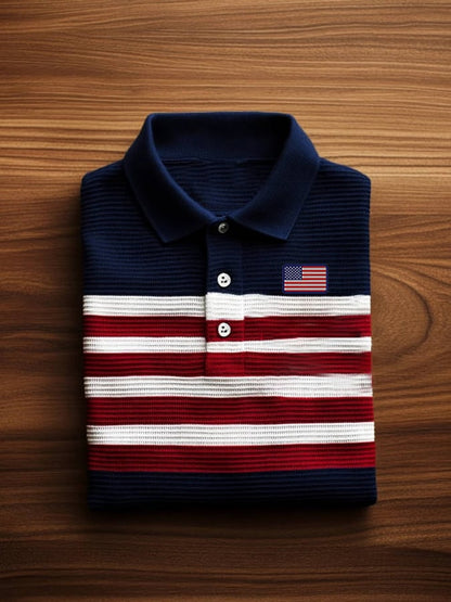 Men's Casual Square Contrast Color Business Independence Day Waffle Po