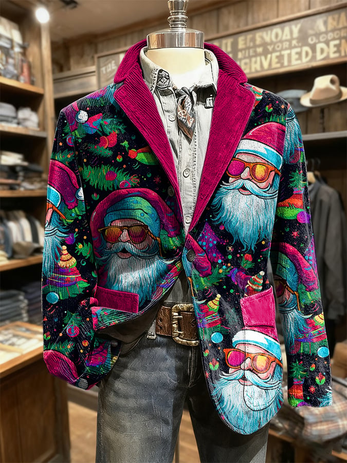 Men's Retro Christmas Art Print Casual Blazer
