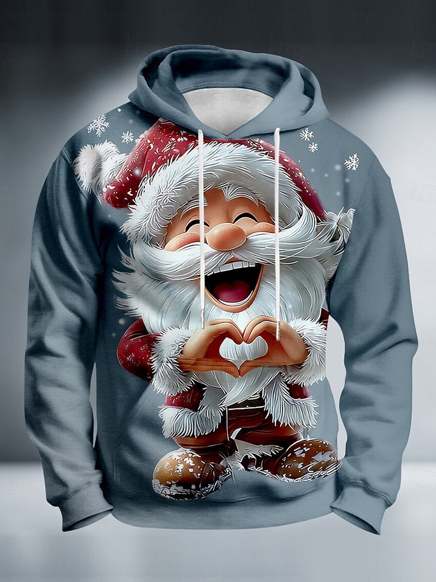 Christmas Men's Optical Illusion Santa Claus Hooded Sweatshirt