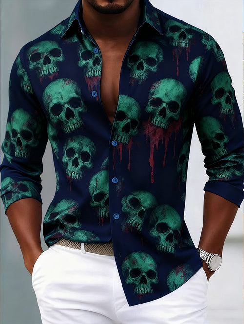 Men's Luxury Halloween Party Long Sleeve Button-Down Shirt