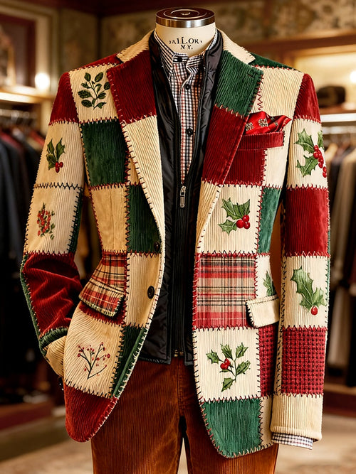 Men's Vintage Casual Christmas Party Corduroy Blazer